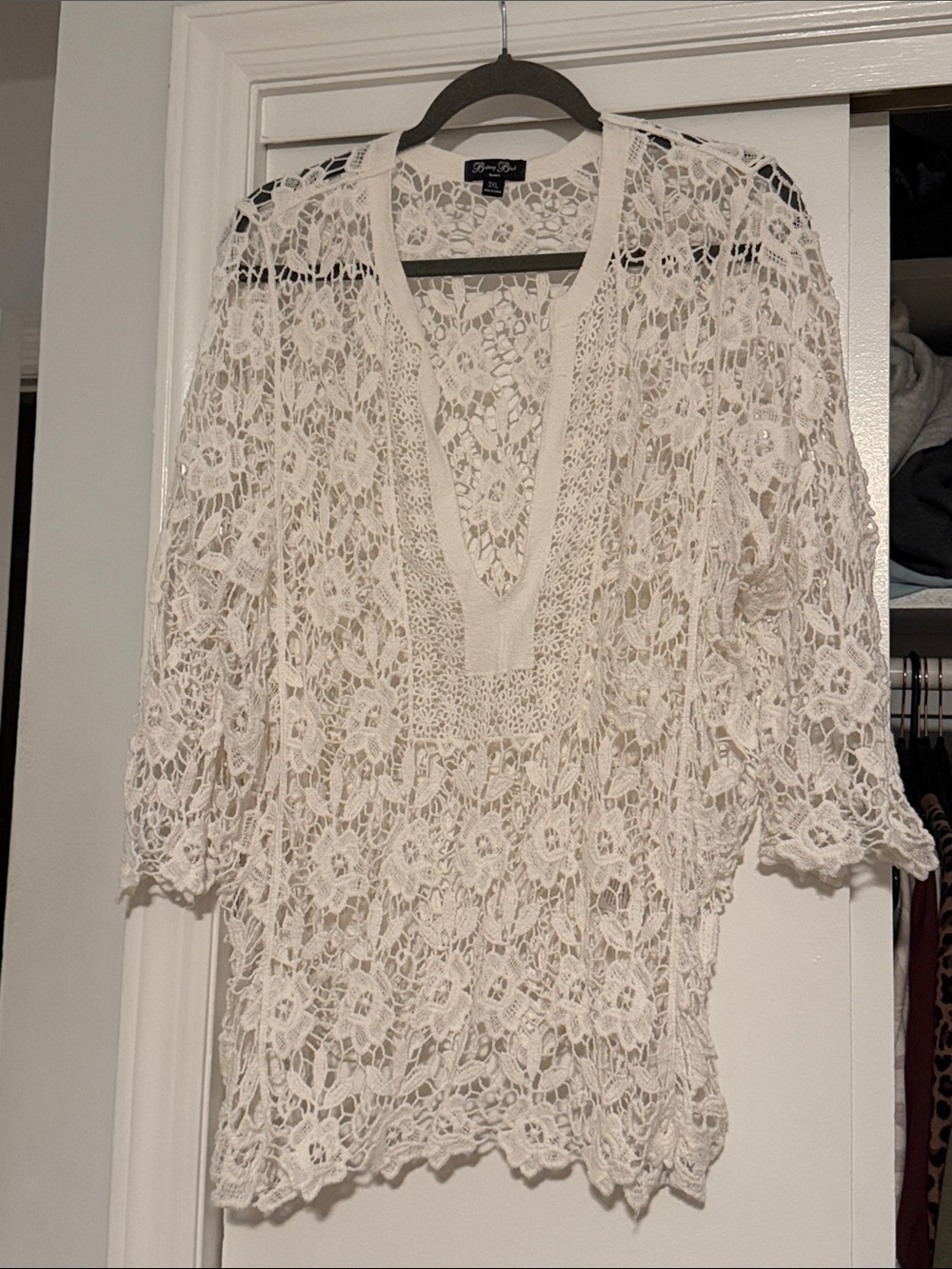 Brittany Black Cream Crochet V-Neck Women's Tunic